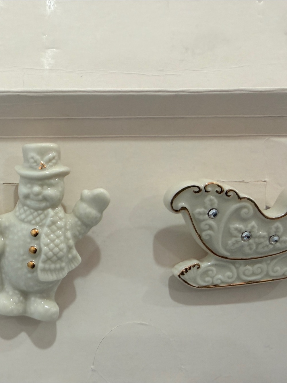 Lenox White with Gold Accents Snowman and Sleigh Pin Set